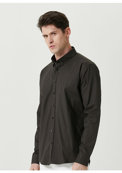 Slim Fit Klasik Yaka Haki Erkek Gömlek 1080116 modelleri