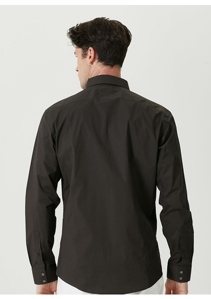 Slim Fit Klasik Yaka Haki Erkek Gömlek 1080116 fırsatları
