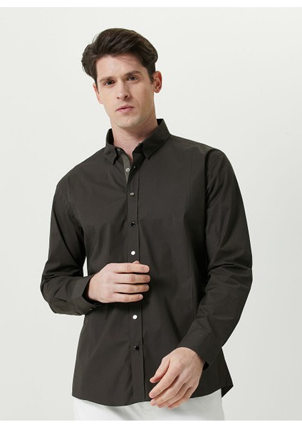 Slim Fit Klasik Yaka Haki Erkek Gömlek 1080116 indirimleri