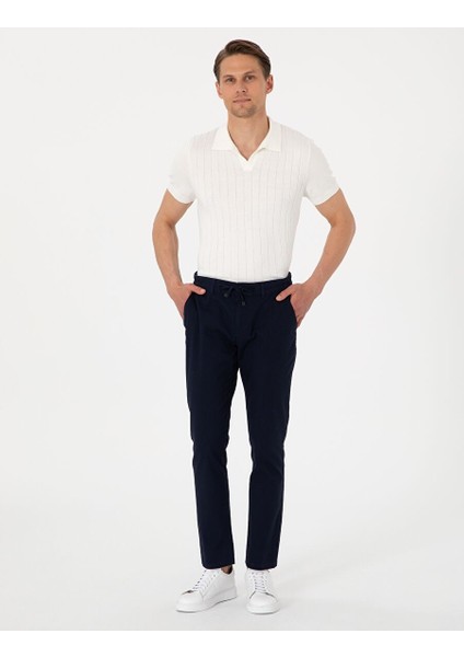 Lacivert Slim Fit Keten Görünümlü Kanvas Pantolon modelleri