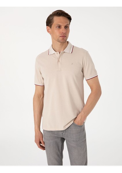Bej Slim Fit Polo Yaka Tişört
