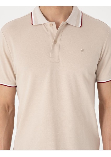 Bej Slim Fit Polo Yaka Tişört
