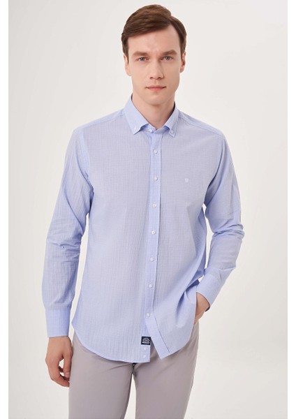 Erkek Regular Fit Uzun Kollu Spor Gömlek Açık-Mavi GM23Y231113_D33