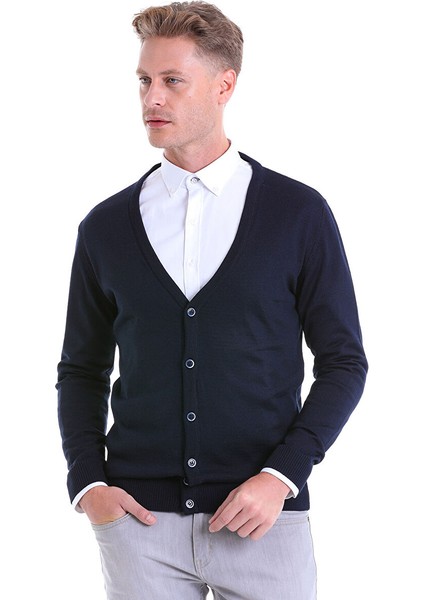 Lacivert Comfort Fit Düz V Yaka Yünlü Triko Hırka fiyatları