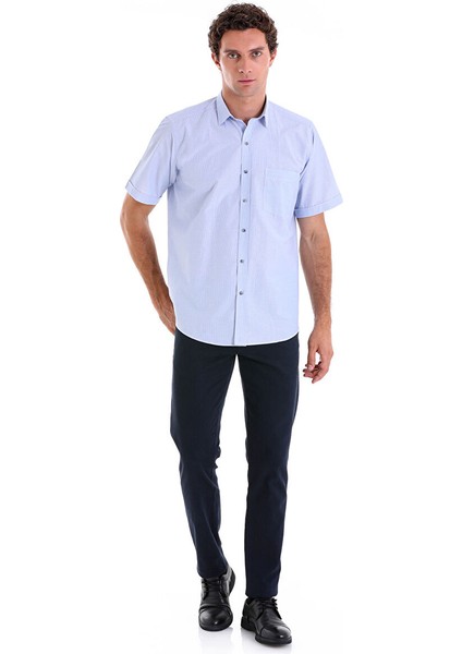 Mavi Regular Fit Kareli Pamuklu Slim Yaka Kısa Kol Klasik Gömlek