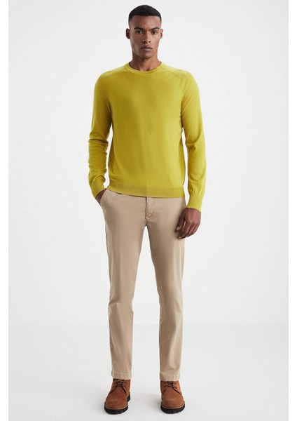 Slim Fit Bisiklet Yaka Koyu Sarı Merino Yün Triko modelleri
