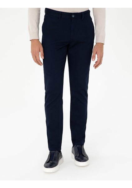 Lacivert Slim Fit Kanvas Pantolon