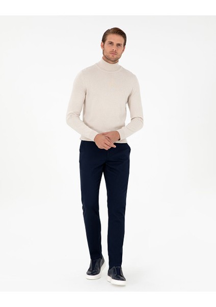 Lacivert Slim Fit Kanvas Pantolon