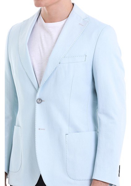Mavi Slim Fit Düz Mono Yaka Klasik Keten Ceket indirimleri