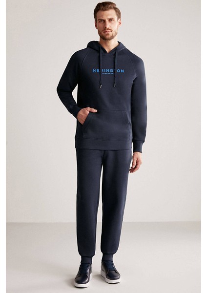 Logolu Kapüşonlu Lacivert Hoody