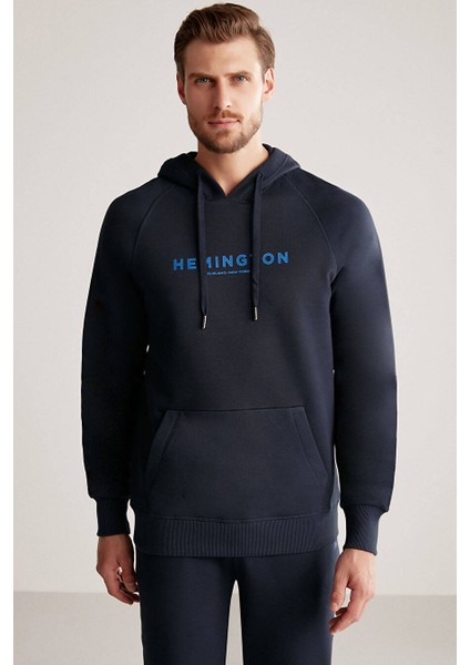 Logolu Kapüşonlu Lacivert Hoody
