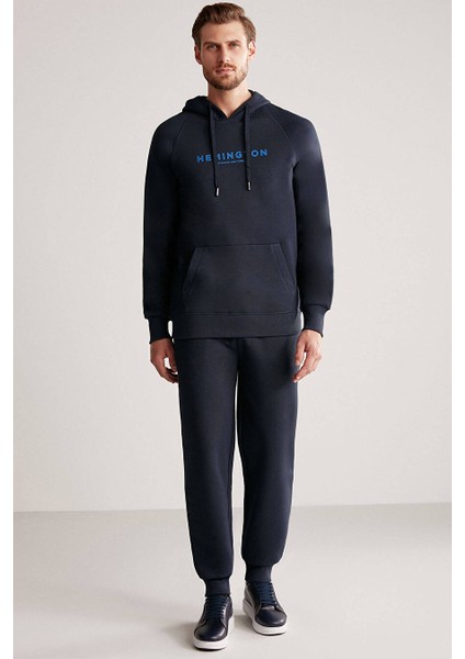 Logolu Kapüşonlu Lacivert Hoody