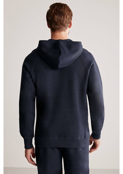 Logolu Kapüşonlu Lacivert Hoody