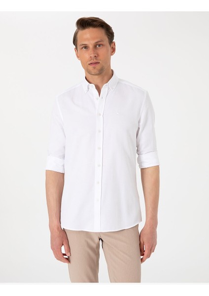 Beyaz Slim Fit Uzun Kollu Gömlek