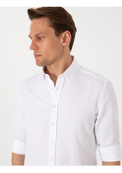 Beyaz Slim Fit Uzun Kollu Gömlek