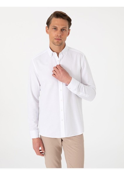 Beyaz Slim Fit Uzun Kollu Gömlek