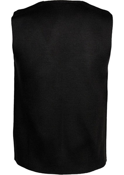 Siyah Regular Fit V Yaka Yünlü Triko Yelek