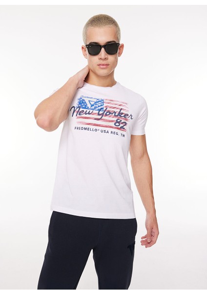 Bisiklet Yaka Beyaz Erkek T-Shirt FM23W10TG