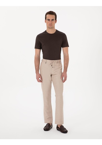 Açık Kahverengi Slim Fit Keten Karışımlı Pantolon