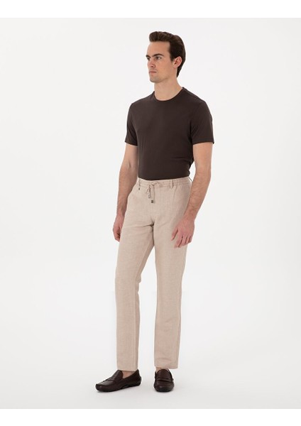 Açık Kahverengi Slim Fit Keten Karışımlı Pantolon modelleri