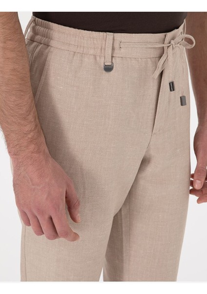 Açık Kahverengi Slim Fit Keten Karışımlı Pantolon indirimleri