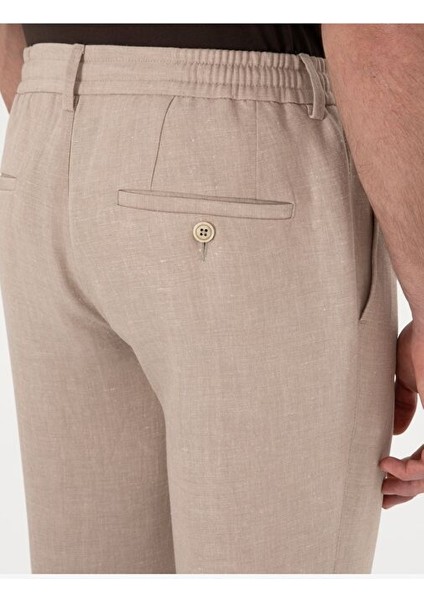 Açık Kahverengi Slim Fit Keten Karışımlı Pantolon