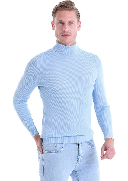 Mavi Comfort Fit Fitilli Balıkçı Yaka Yünlü Kazak