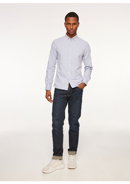 Slim Fit Gömlek Yaka Açık Mavi Erkek Gömlek FM23W03CU
