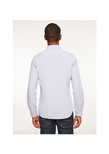 Slim Fit Gömlek Yaka Açık Mavi Erkek Gömlek FM23W03CU