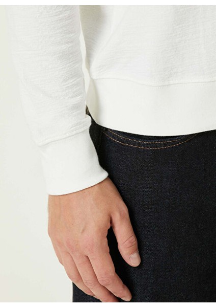 Ekru Erkek Düğmeli Slim Fit Düz Sweatshirt 1092426