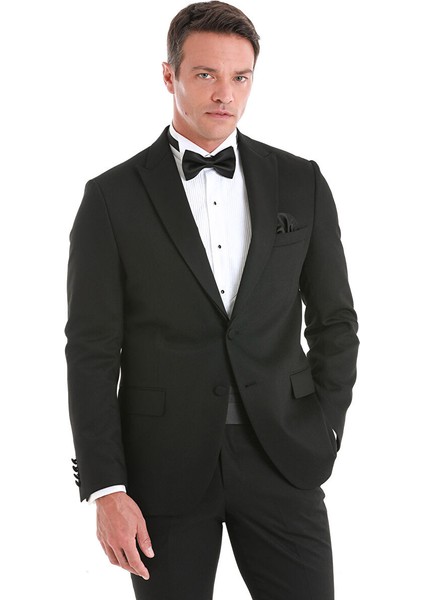 Siyah Slim Fit Desenli Çıkma Sivri Yaka Klasik Damatlık fiyatları
