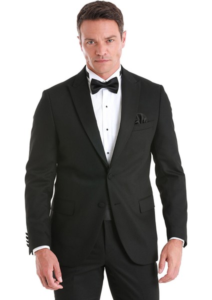 Siyah Slim Fit Desenli Çıkma Sivri Yaka Klasik Damatlık modelleri