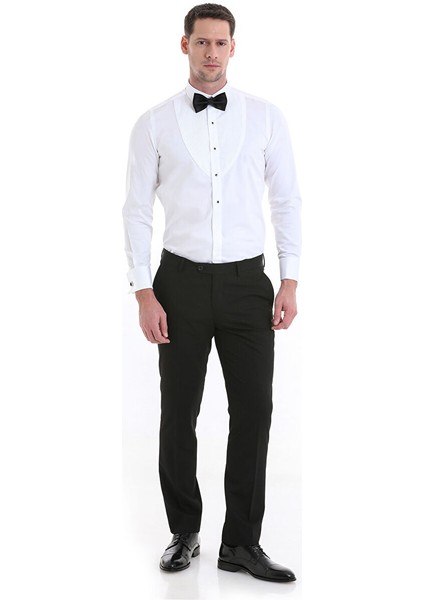 Beyaz Comfort Fit Düz 100% Pamuklu Slim Yaka Manşetli Uzun Kollu Saten Klasik Gömlek fiyatları