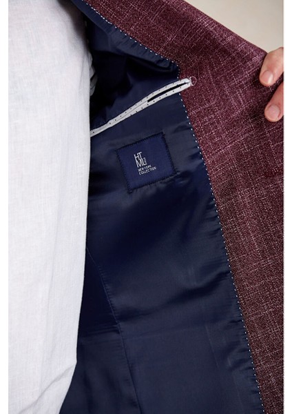 Bordo Slim Fit Desenli Mono Yaka Klasik Ceket