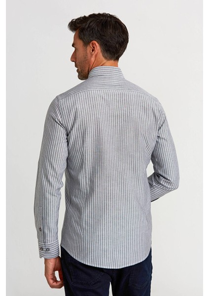 Modern Fit Uzun Kol Düğmeli Yaka Çizgili Spor Gömlek Sıyah GMCZG1622300205_D99 fiyatları