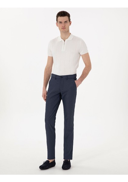 Lacivert Slim Fit Beli Lastikli Kanvas Pantolon