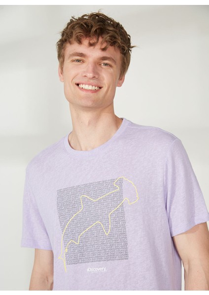 Bisiklet Yaka Baskılı Lila Erkek T-Shirt Hammer