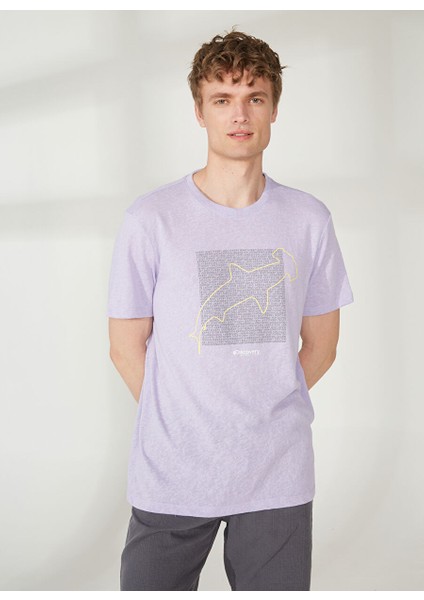 Bisiklet Yaka Baskılı Lila Erkek T-Shirt Hammer modelleri
