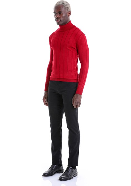 Kırmızı Comfort Fit Fitilli Balıkçı Yaka Yünlü Kazak fırsatları