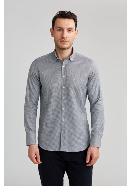 Erkek Regular Fit Desenli Spor Gömlek Gri GM23K232040_D55