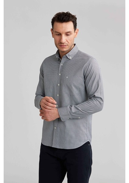 Erkek Regular Fit Desenli Spor Gömlek Gri GM23K232040_D55