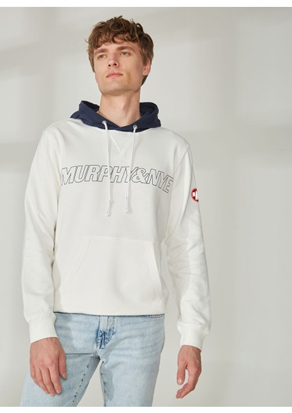 Kapüşon Yaka Düz Beyaz Erkek Sweatshırt Freıghter Sweatshırt