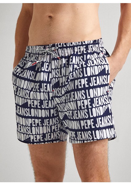 Lacivert Erkek Normal Baskılı Şort Mayo PMB10384 595 Ao Logo Swımshort fiyatları
