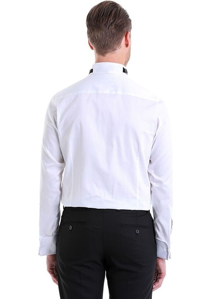 Lacivert Comfort Fit Düz 100% Pamuk Ata Yaka Manşetli Uzun Kol Saten Damatlık Gömlek indirimleri
