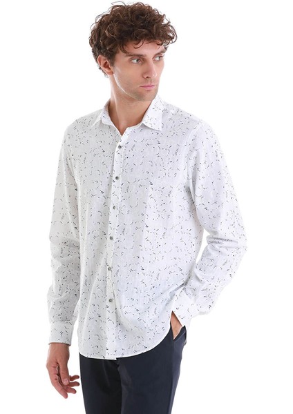 Lacivert Comfort Fit Baskılı Slim Yaka Uzun Kollu Spor Gömlek modelleri