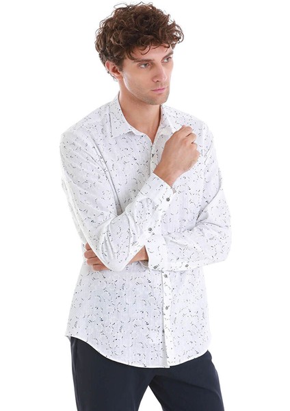 Lacivert Comfort Fit Baskılı Slim Yaka Uzun Kollu Spor Gömlek fırsatları