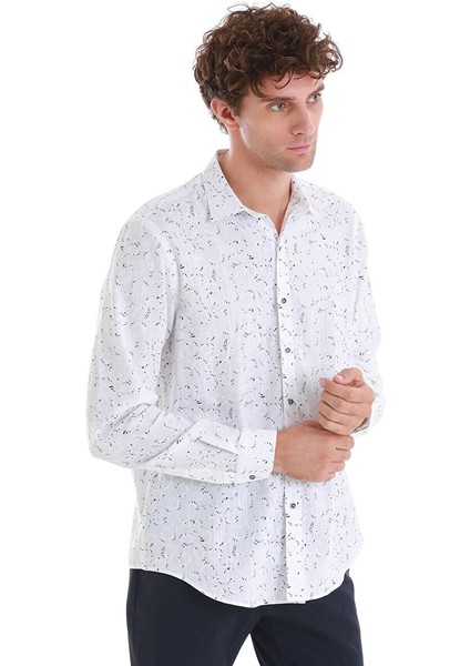 Lacivert Comfort Fit Baskılı Slim Yaka Uzun Kollu Spor Gömlek indirimleri