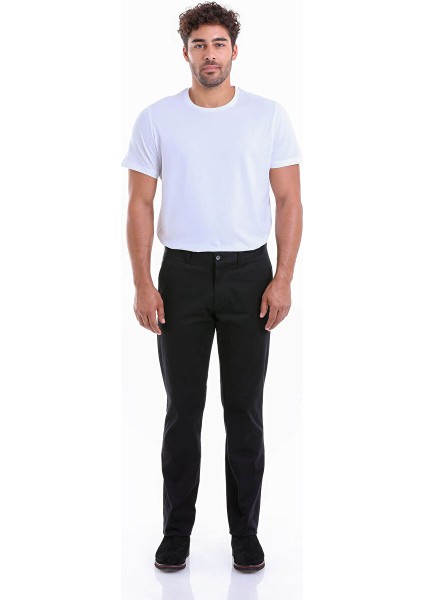Siyah Regular Fit Düz Pamuklu Yandan Cep Kanvas Pantolon