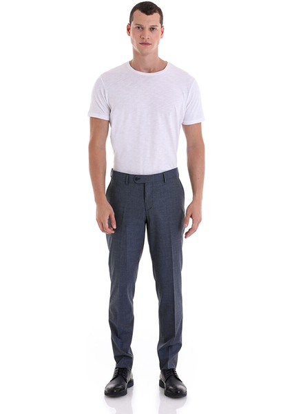 Lacivert Slim Fit Yandan Cepli Desenli Yünlü Düşük Bel Kumaş Pantolon fiyatları
