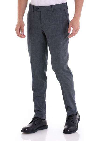Lacivert Slim Fit Yandan Cepli Desenli Yünlü Düşük Bel Kumaş Pantolon modelleri